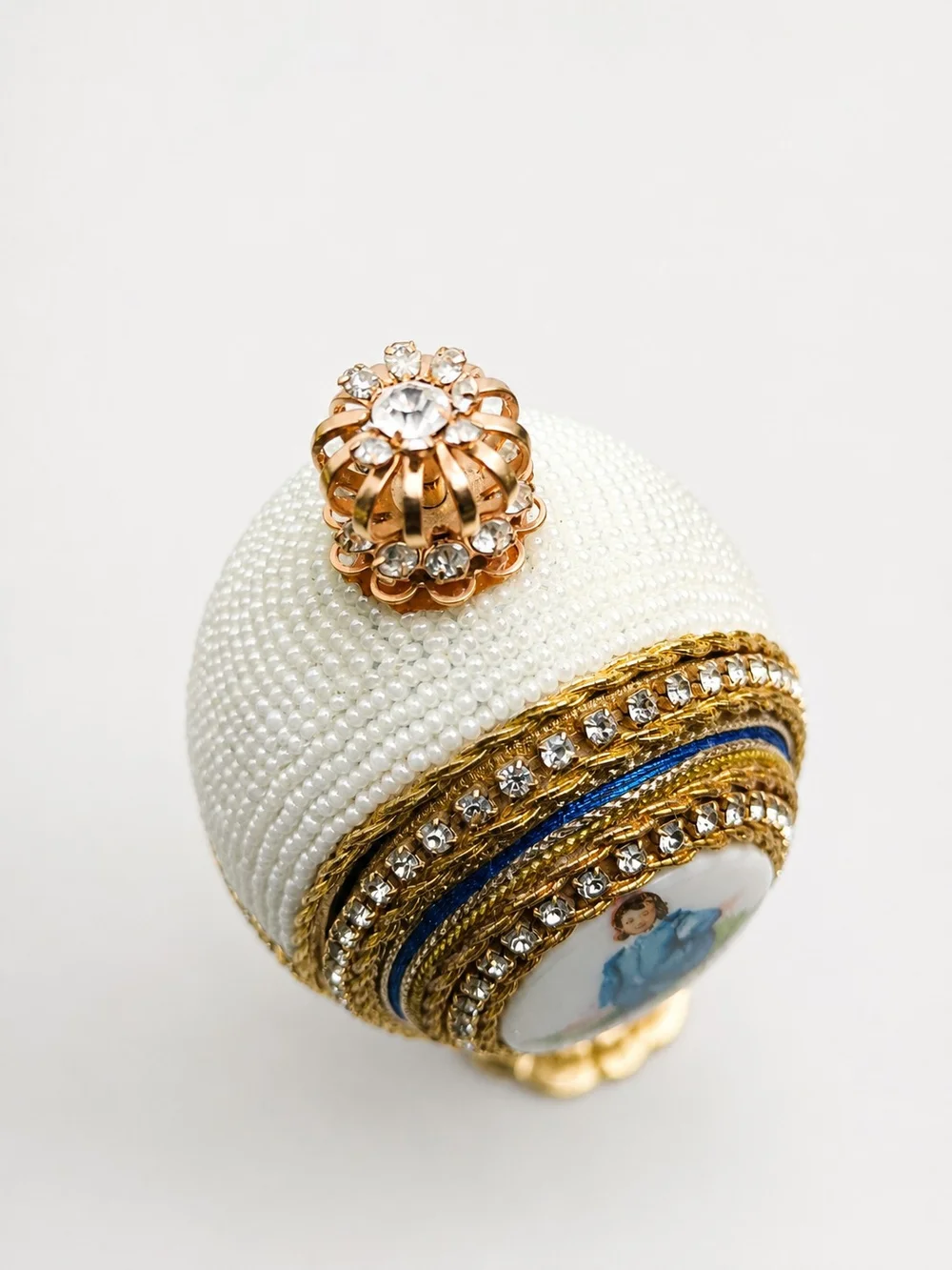 Vintage Fabergé Style Jeweled Egg Trinket Box on Stand 6